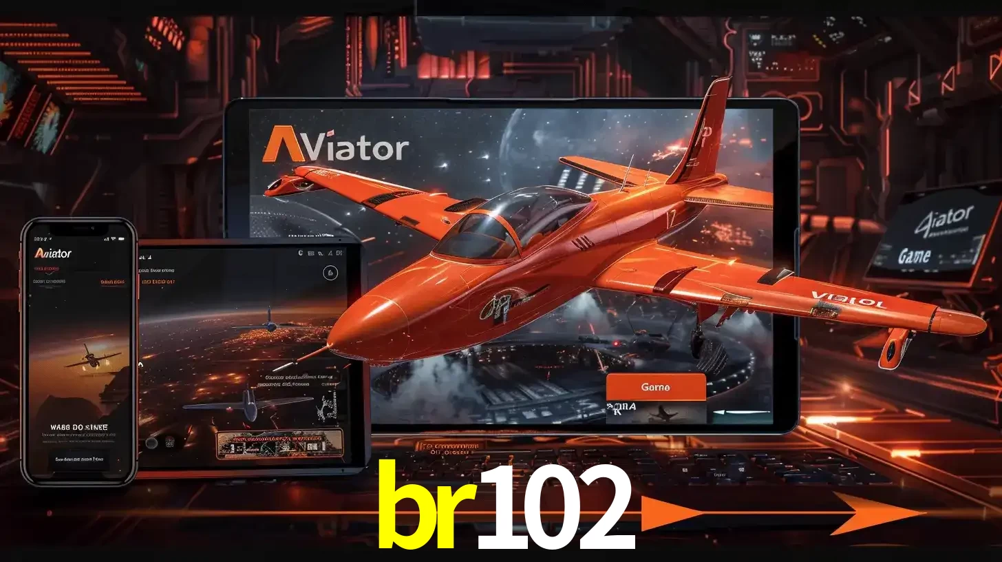 Apresentação tecnológica do jogo Aviator com um avião saindo da tela de um tablet, demonstrando a experiência imersiva em múltiplos dispositivos no br102.